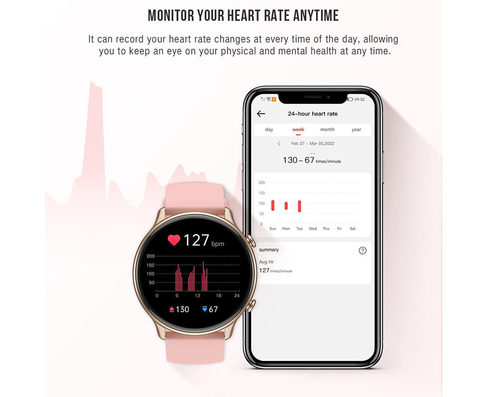 For Xiaomi Samsung Phone Fashion Smart Watch Women Men Exercise Heart Rate Blood Pressure Fitness Tracker Waterproof Smart Watch - Black Silicone Belt