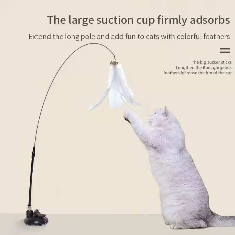 Interactive Cat Toy Handfree Cat Stick Playing Kitten Playing Teaser Wand Toy Suction Cup Bird/Feather Cat Wand Pet Supplies