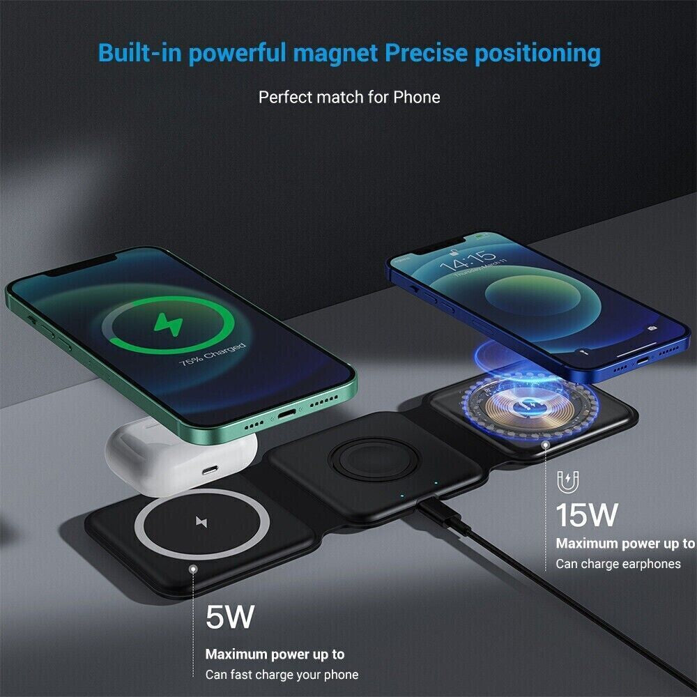 3 in 1 Foldable 15W Magnetic Wireless Charger Pad for Magsafe Apple Iphone Watch