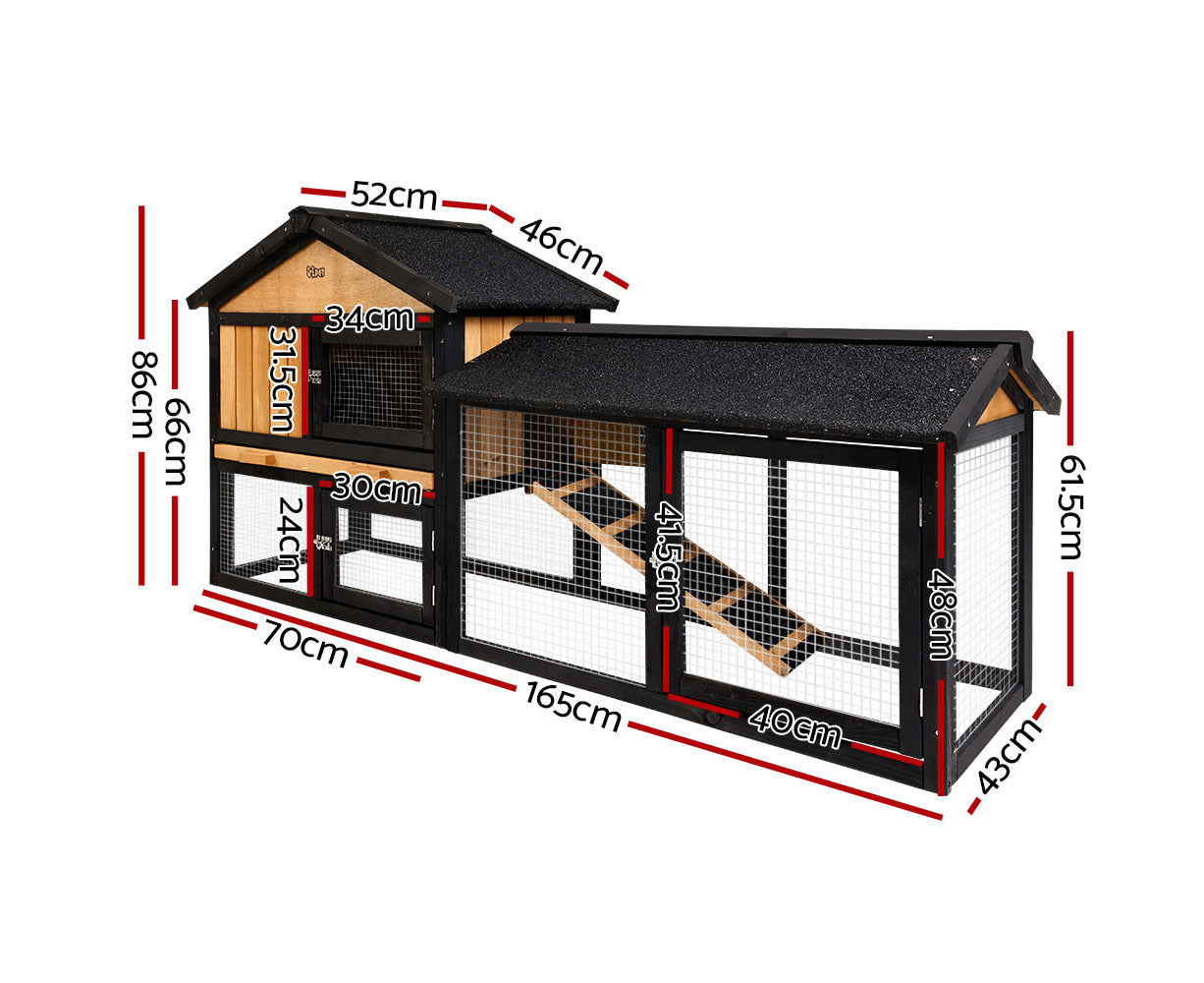 I.Pet Chicken Coop Rabbit Hutch 165Cm X 43Cm X 86Cm Extra Large Run House Cage Wooden Outdoor