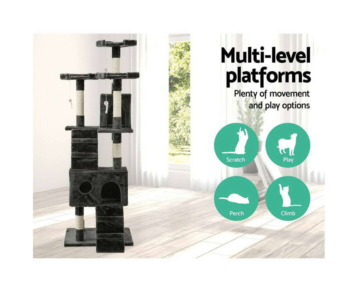 I.Pet Cat Tree 180Cm Tower Scratching Post Scratcher Wood Condo House Toys Grey